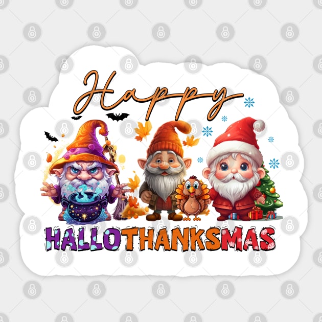 Happy Hallothanksmas Gnomes #3 Sticker by Chromatic Fusion Studio